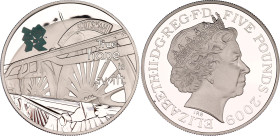 Great Britain 5 Pounds 2009
KM# 1142, N# 18527; Silver., Proof; A Celebration of Britain: The Mind series - Flying Scotsman; Series: London 2012; Eli...