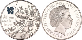 Great Britain 5 Pounds 2010
KM# 1149, N# 18532; Silver., Proof; A Celebration of Britain: The Body series - Music; Series: London 2012; Elizabeth II;...