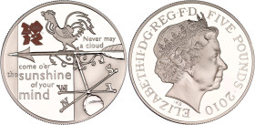 Great Britain 5 Pounds 2010
KM# 1157, N# 18538; Silver., Proof; A Celebration of Britain: The Body series - Weathervane; Series: London 2012; Elizabe...