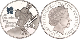 Great Britain 5 Pounds 2010
Sp# LO50, N# 32155; Silver., Proof; A Celebration of Britain: The Spirit series - White Rabbit; Series: London 2012; Eliz...