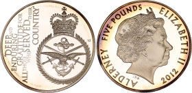 Alderney 5 Pounds 2012
KM# 235, N# 73967; Silver., Proof; Elizabeth II; Queen's Diamond Jubilee; Gratitude to the Armed Forces
