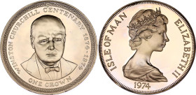 Isle of Man 1 Crown 1974
KM# 30, N# 22311; Proof; 100th Anniversary of Winston Churchill; Elizabeth II; With golden patina