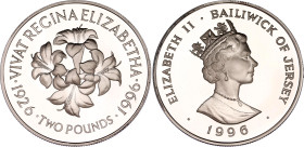 Jersey 2 Pounds 1996
KM# 97a, N# 67909; Silver., Proof; 70th anniversary of the birth of Queen Elizabeth II; Mintage 8000 pcs.