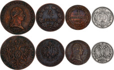 Austria Lot of 4 Coins 1800 -1892
Various Dates, Denominations & Rulers; XF