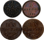 Austria Lot of 4 Coins 1816 -1851
Copper; Franz I; 4 x 1/2 - 1 Kreuzer 1816-1851; VF/XF