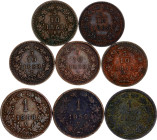 Austria Lot of 8 Coins 1858 -1885
Copper; 8 x 5/10 - 1 Kreuzer 1858 -1885; VF