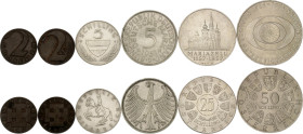 Austria Lot of 6 Coins 1924 -1974
With silver; VF-XF