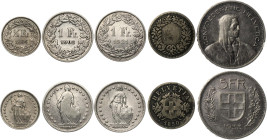 Switzerland Lot of 5 Coins 1850 -1964
Silver; Various denominations and dates; VG-UNC