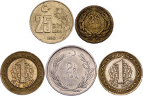 Turkey Lot of 5 Coins 1956 -2009
Various denominations and dates; VF-XF