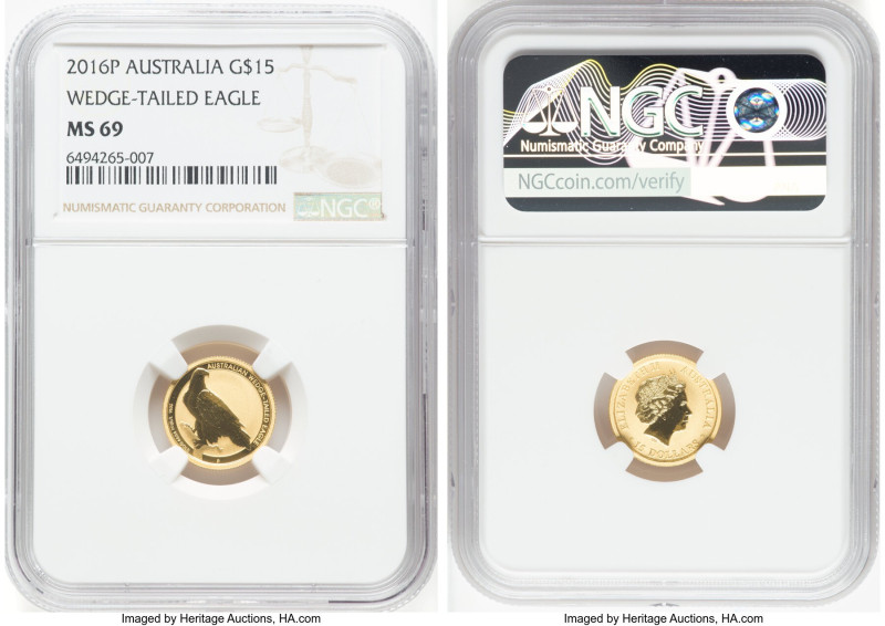 Elizabeth II gold "Wedge-Tailed Eagle" 15 Dollars (1/10 oz) 2016-P MS69 NGC, KM-...