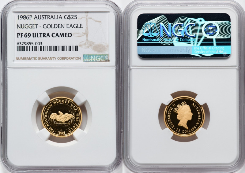 Elizabeth II gold Proof "Nugget - Golden Eagle" 25 Dollars 1986-P PR69 Ultra Cam...