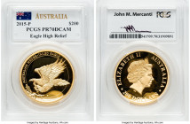 Elizabeth II gold Proof High Relief "Wedge-Tailed Eagle" 200 Dollars (2 oz) 2015-P PR70 Deep Cameo PCGS, Perth mint, KM-Unl. Mintage: 500. Slab hand s...