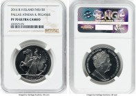 British Colony. Elizabeth II palladium Proof "Pallas Athena & Pegasus" 150 Dollars (1 oz) 2016 PR70 Ultra Cameo NGC, Pobjoy mint, KM-Unl. Mintage: 999...