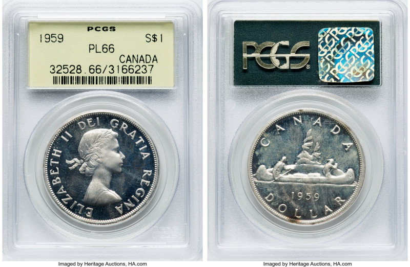 Elizabeth II Prooflike Dollar 1959 PL66 PCGS, Royal Canadian mint, KM54. HID0980...