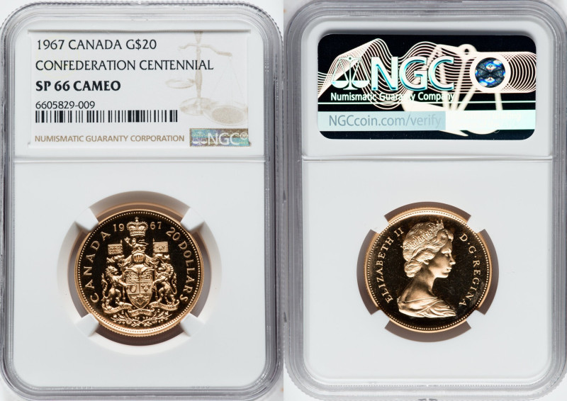 Elizabeth II gold Specimen "100th Anniversary of Canada" 20 Dollars 1967 SP66 Ca...