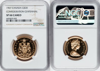 Elizabeth II gold Specimen "100th Anniversary of Canada" 20 Dollars 1967 SP66 Cameo NGC, Royal Canadian mint, KM71. A sharply struck example exhibitin...