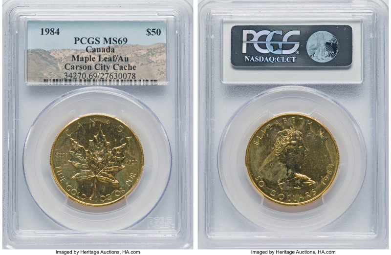 Elizabeth II gold "Maple Leaf" 50 Dollars 1984 MS69 PCGS, Royal Canadian mint, K...