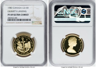 Elizabeth II gold Proof "Gilbert's Landing" 100 Dollars 1983 PR69 Ultra Cameo NGC, Royal Canadian mint, KM139. Commemorating the 400th Anniversary of ...