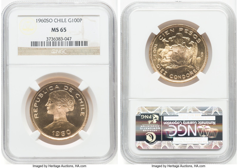 Republic gold 100 Pesos 1960-So MS65 NGC, Santiago mint, KM175. HID09801242017 ©...