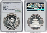 People's Republic silver "Small Date" Panda 10 Yuan 1991 MS69 NGC, KM386.1. HID09801242017 © 2022 Heritage Auctions | All Rights Reserved