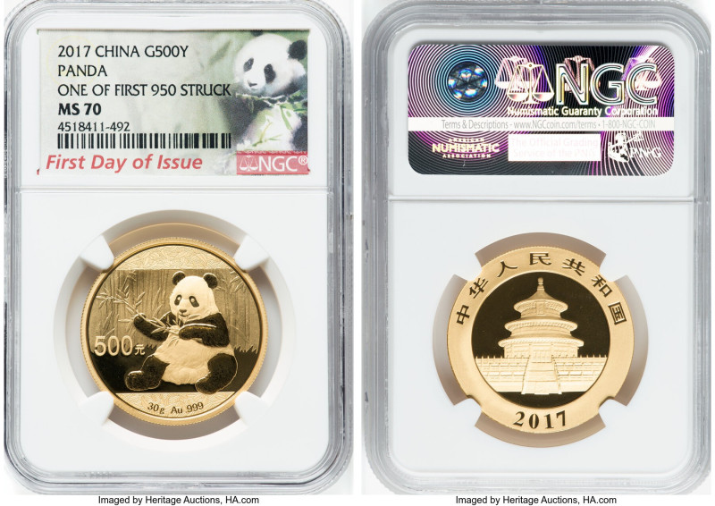 People's Republic 5-Piece Certified gold "First Day of Issue" Panda Prestige Set...