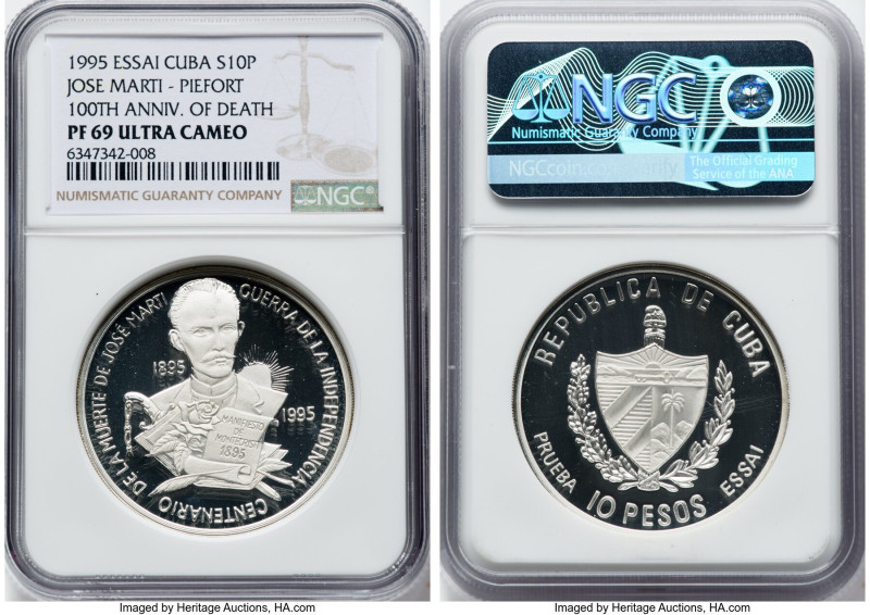 Republic silver Proof Piefort Essai "Jose Marti - 100th Anniversary of Death" 10...