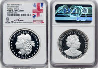 British Colony. Elizabeth II silver Proof Piefort "Silver Dollar Girl" 2 Dollars 2021 PR70 Ultra Cameo NGC, KM-Unl. First Day of Issue. Slab hand-sign...