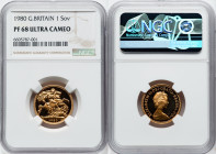 Elizabeth II gold Proof Sovereign 1980 PR68 Ultra Cameo NGC, KM919. Sharply struck, with perfect rims and some minor distraction in the fields. HID098...