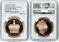 Elizabeth II gold Proof "Longest Reigning Monarch" 5 Pounds 2015 PR70 Ultra Cameo NGC, S-L43. Graded Presentation Mintage: 100. One of First 100 struc...