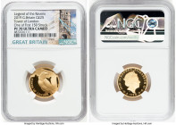 Elizabeth II gold Proof "Legend of the Ravens" 25 Pounds (1/4 oz) 2019 PR70 Ultra Cameo NGC, S-OA6. Limited Edition Presentation: 150. Tower of London...