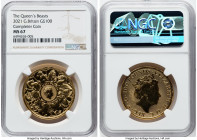Elizabeth II gold "Queen's Beasts - Completer Coin" 100 Pounds (1 oz) 2021 MS67 NGC, S-QBCGB11. Queen's Beasts series. HID09801242017 © 2022 Heritage ...