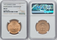 Elizabeth II gold "Independence Anniversary" 20 Dollars 1972 MS67 NGC, KM61. This coin displays rich deeps tones, which enhance the sharply struck det...