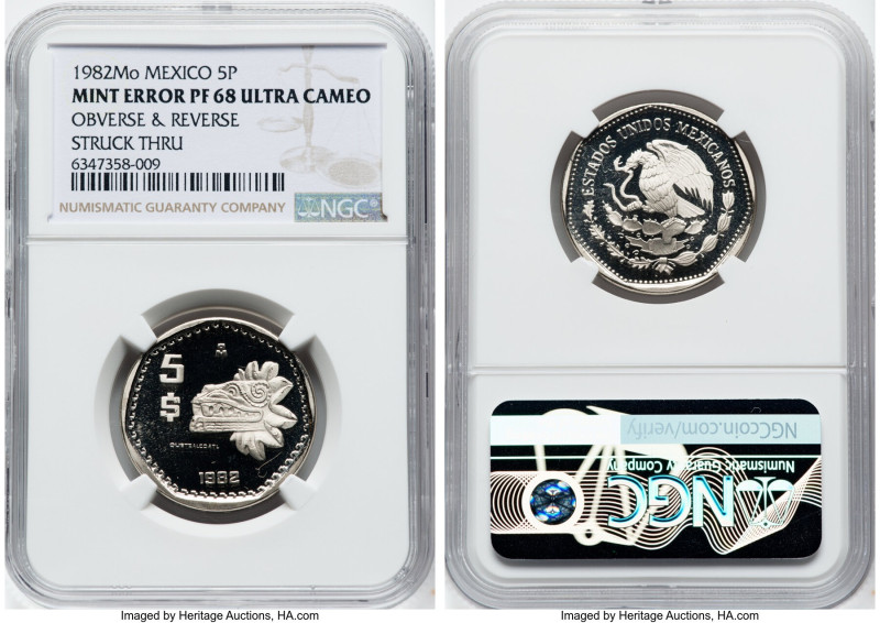Estados Unidos Proof Mint Error - Obverse & Reverse Struck Thru "Quetzalcoatl" 5...