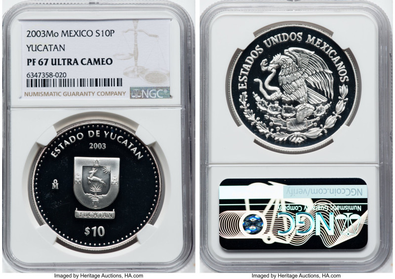 Estados Unidos silver Proof "Yucatan - 180th Anniversary of Federation" 10 Pesos...