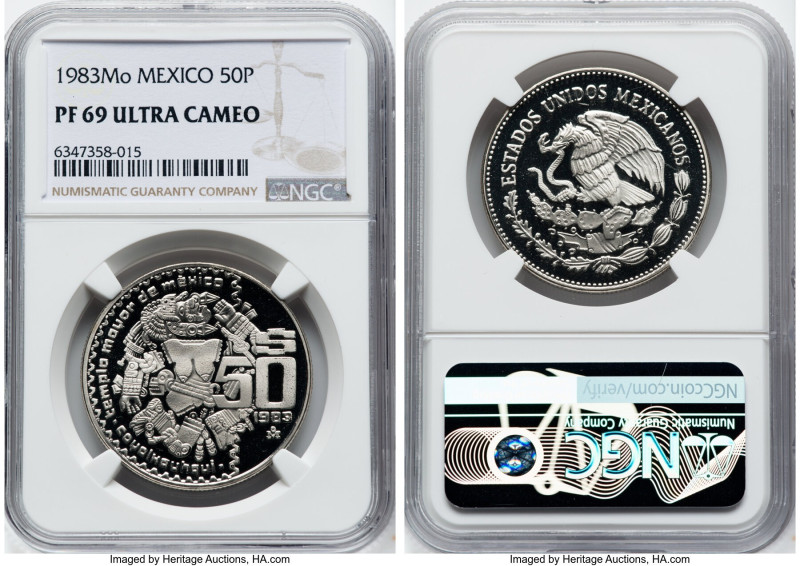 Estados Unidos Proof "Coyolxauhqui" 50 Pesos 1983-Mo PR69 Ultra Cameo NGC, Mexic...