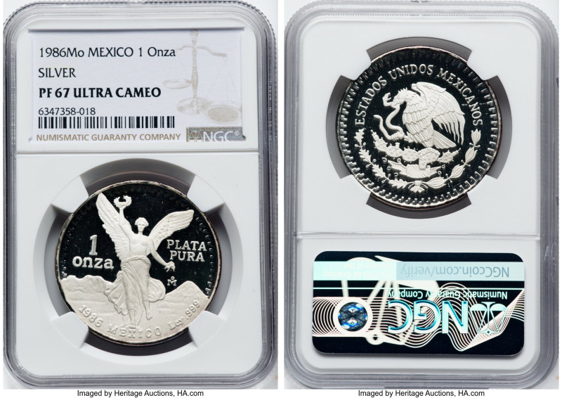 Estados Unidos silver Proof "Libertad" Onza 1986-Mo PR67 Ultra Cameo NGC, Mexico...