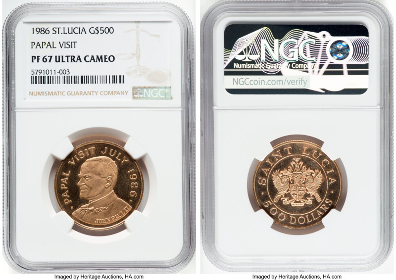 Republic gold Proof "Papal Visit - John Paul II" 500 Dollars 1986 PR67 Ultra Cam...