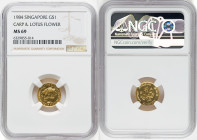 Republic gold "Carp & Lotus Flower" Dollar 1984 MS69 NGC, Singapore mint, KM28. An intensely bright coin with a few light spots. HID09801242017 © 2022...