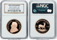 Republic gold Proof "40th Anniversary" Krugerrand 2007 PR70 Ultra Cameo NGC, KM73. Mintage: 2,000. Accompanied by original case of issue and COA #1956...