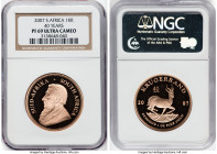 Republic gold Proof "40th Anniversary of the Krugerrand" Krugerrand 2007 PR69 Ultra Cameo NGC, KM73. Accompanied by original case of issue. HID0980124...