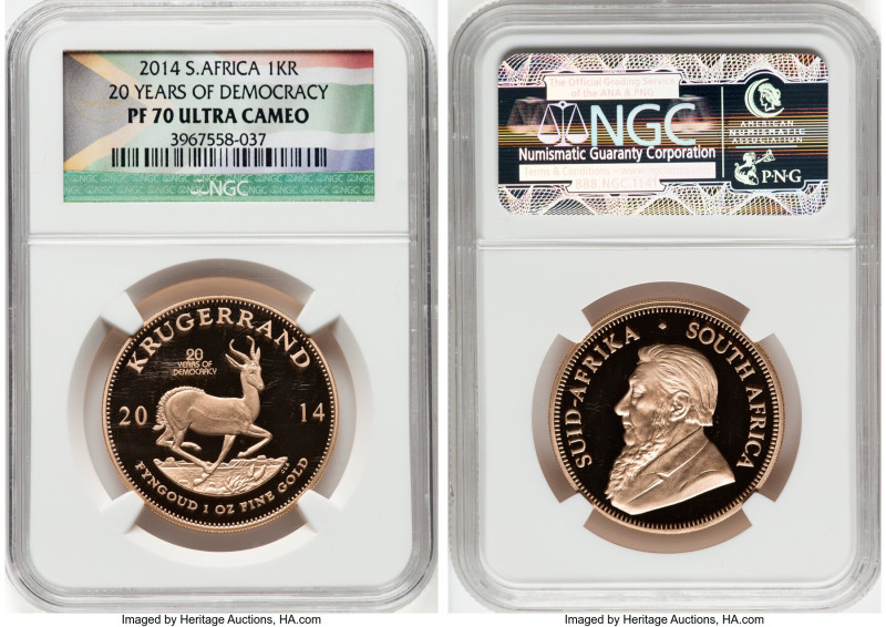 Republic gold Proof "20 Years of Democracy" Krugerrand (1 oz) 2014 PR70 Ultra Ca...