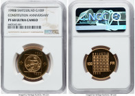 Confederation gold Proof 100 Francs 1998-B PR68 Ultra Cameo NGC, Bern mint, KM83. 150th Anniversary of Swiss Confederation. HID09801242017 © 2022 Heri...