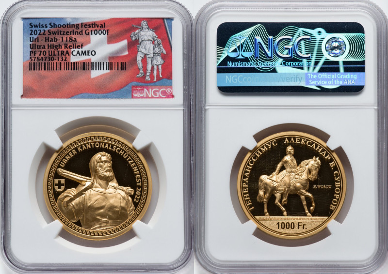 Confederation gold Proof Ultra High Relief "Uri Shooting Festival" 500 Francs 20...