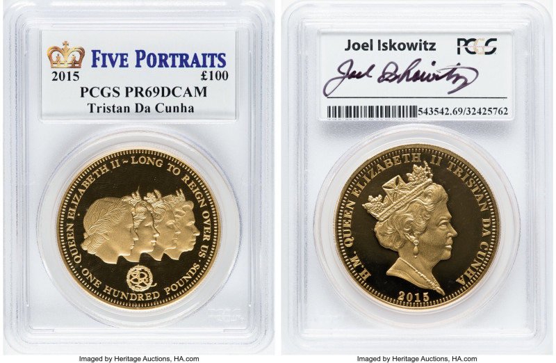 Elizabeth II gold Proof "Five Portraits" 100 Pounds (1 oz) 2015 PR69 Deep Cameo ...