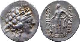 Greek Coins
THRACE. Thasos. Circa 148-90/80 BC. AR Tetradrachm 14.79 g. Head of Dionysos right, wearing ivy wreath / HPAKΛEOYΣ / ΣΩTHPOΣ / ΘAΣIΩN wit...