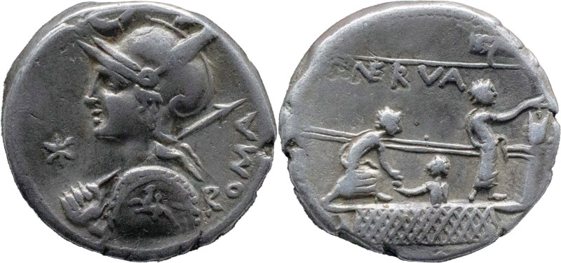 Roman Republic
P. NERVA. Rome. Circa 113-112 BC. AR Denarius 3.87g. ROMA, Helme...