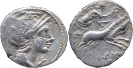 Roman Republic
L. FLAMINIUS CHILO. Rome. Circa 109-108 BC. AR Denarius 3.94 g. ROMA, Helmeted head of Roma right; X (mark of value) to lower right / ...