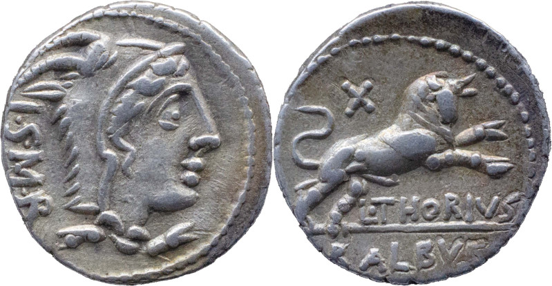 Roman Republic
L. THORIUS BALBUS. Rome. Circa 105 BC. AR Denarius 3.98 g. I S M...