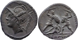 Roman Republic
Q. THERMUS M. F. Rome. Circa 103 BC. AR Denarius 3.67 g. Head of Mars left, wearing crested helmet, ornamented with plume and annulet ...