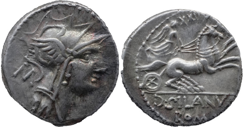 Roman Republic
D. SILANUS L.F. Rome. Circa 91 BC. AR Denarius 4.00 g. Helmeted ...
